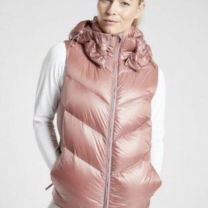 Athleta Down Vest Women's Large Full-Zip Hooded Puffer Dogwood Mauve Pink- XL